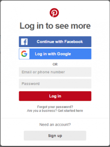Use Facebook or Google account for Pinterest login