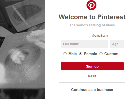 pinterest log in sign up