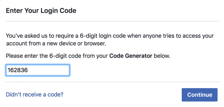 enter 6 digit code facebook