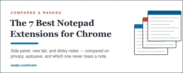 Illustration of stacked note cards with the title The 7 Best Notepad Extensions for Chrome