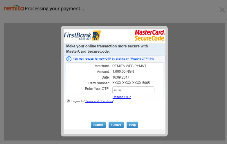payment processing page