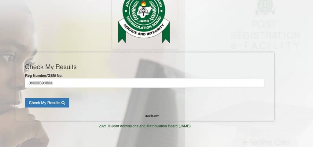 jamb 2021 result checker page