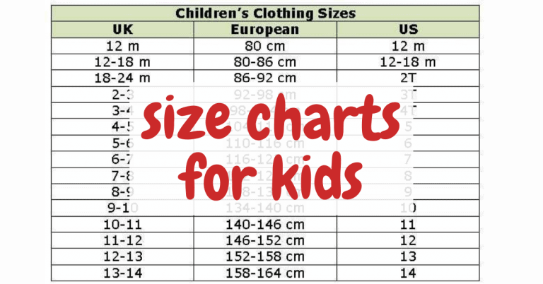 size charts for kids