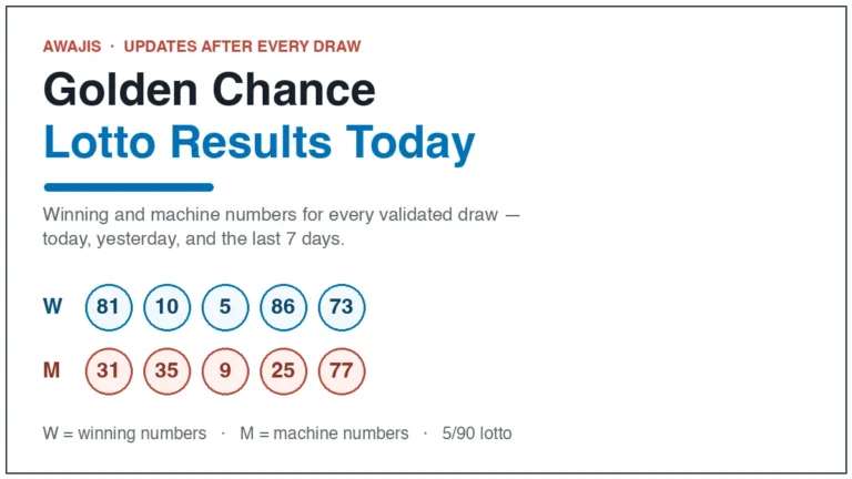 Golden Chance lotto results today: winning and machine numbers updated after every draw